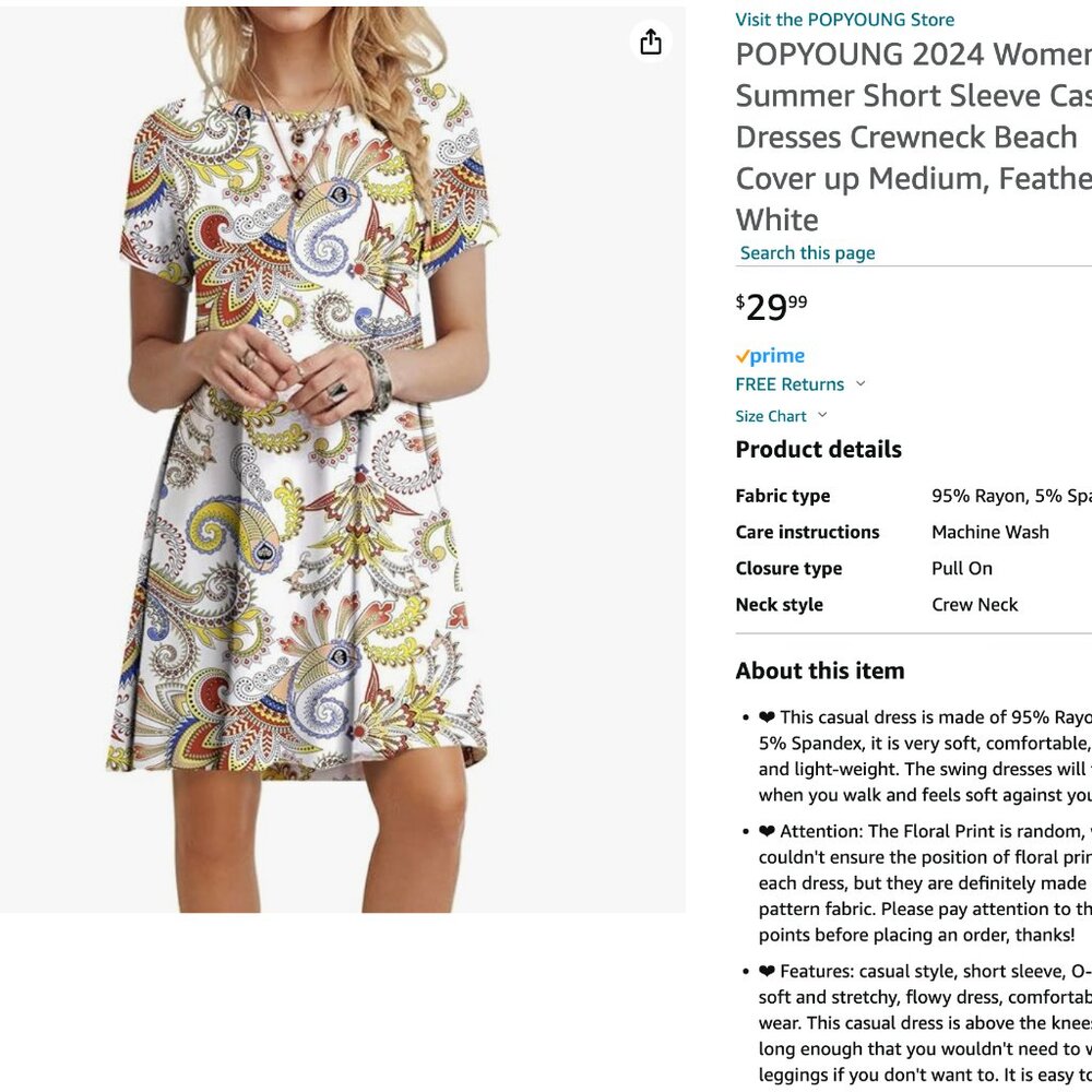 Patterned casual short sleeve dress (Never worn)